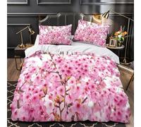 XQGASOEBN Pink Cherry Blossoms Copripiumino microfibra ultra morbida motivo 3D 3 Pezzi con cerniera nascosta con federa Nature Primavera ry Set Di Copripiumino for coppie Single（140x200cm）