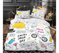 XQGASOEBN Relaxing Doodles copripiumino stampa di 3D microfibra traspirante 3 Pezzi con cerniera Hand Drawn Fun Set Di Copripiumino con federa ultra morbido for adolescenti Single（135x200cm）