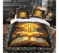 XQGASOEBN Sacred Cross Glow Set Di Copripiumino 3 Pezzi microfibra morbida stampa 3D con federa Religious Spiritual Set Di Copripiumino cerniera soffice ariosa for coppie Single（140x200cm）
