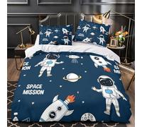 XQGASOEBN Space Mission Coon copripiumino 3 Pezzi stampa 3D microfibra morbida con federa kids Space Theme Set Di Copripiumino cerniera nascosta ariosa for bambini Single（135x200cm）