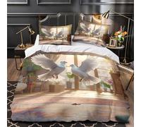 XQGASOEBN White Doves in Flight Set Di Copripiumino morbida microfibra 3 Pezzi stampa 3D con federa home Decor Set Di Copripiumino cerniera soffice traspirante for adolescenti Single（140x200cm）