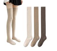 XQILGVF Calze Alte Spesse, Calzini Caldi sopra Il Ginocchio in Cotone, Calzini Lunghi e Caldi per Stivali Invernali da Donna (One Size,3 Pairs B)
