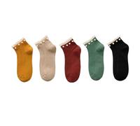 XQILGVF Calzini alla Moda in Pizzo e Perle, Calzini con Volant in Cotone, Calzini con Volant in Pizzo e Perle per Donna (One Size,5 Pairs B)