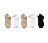XQILGVF Calzini alla Moda in Pizzo e Perle, Calzini con Volant in Cotone e Pizzo, 5 Paia Donna