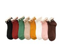 XQILGVF Calzini alla Moda in Pizzo e Perle, Calzini con Volant in Cotone, Calzini con Volant in Pizzo e Perle per Donna (One Size,8 Pairs)