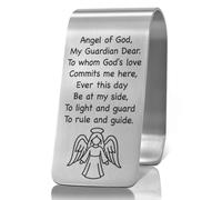 XQLZY Angel of God Commits Me Here Ever This Day Be at My Side - Clip per aletta parasole per auto, in acciaio inox, con incisione motivazionale, angelo custode, regalo sicuro per la guida di famiglia