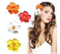 XQMMGO 4 fermagli per capelli hawaiani, a forma di fiore all'ibisco, a forma di ibisco, per capelli, per feste in spiaggia, nuoto (bianco, rosso, giallo, arancione)