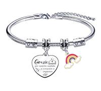 XQXQXZ Braccialetto insegnante Regali dell'insegnante Bracciale Braccialetto da DonnaUn bimbo impara quando l'amore insegna Ciondolo con Incisione Acciaio Regolare Regali di Laurea (7)