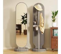 XQYYLVY Appendiabiti da pavimento con specchio girevole 360°, 3 ganci e vano portaoggetti, specchio pavimento per camera da letto