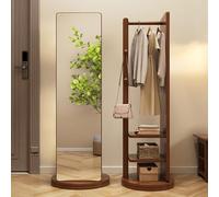 XQYYLVY Appendiabiti Girevole A 360° con Specchio A Corpo Intero Appendiabiti in Legno Specchio Monopezzo con 2 Livelli di Ripiani per Soggiorno Camera da Letto