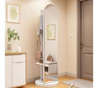 XQYYLVY Specchio Girevole A 360° con Appendiabiti E Ripiano Portaoggetti Specchio A Figura Intera in Legno per Soggiorno, Camera da Letto, Guardaroba