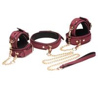 XR Brands Master Series - Set Manette 6 Pezzi BDSM in Pelle Scamosciata con Collare e Manette - Borde