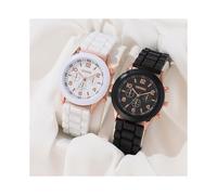 (XR4908-BK-XR4908-WH) Set di 2 orologi da donna di lusso, eleganti e di lusso, con cinturino in silicone