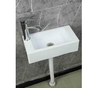 XRB2050 Lavandino a Muro in Resina, 40x20x11cm/15.7x7.9x4.3inch Lavandino Bagno Rettangolare per Piccolo Guardaroba Bagno Wc Degli Ospiti Bianco D - Rubinetto dell'acqua Calda e Fredda