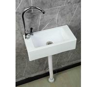 XRB2050 Lavandino a Muro in Resina, 40x20x11cm/15.7x7.9x4.3inch Lavandino Bagno Rettangolare per Piccolo Guardaroba Bagno Wc Degli Ospiti Bianco C - Rubinetto dell'acqua Fredda Singolo