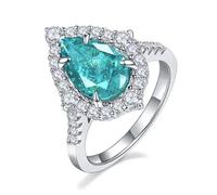 XRCXBLSC Anello solitario in argento Sterling 925 a forma di goccia con smeraldo intarsio AAA Cubic Zirconia simulato diamante CZ fedi nuziali anelli di promessa per donne gioielli regalo, 14, O