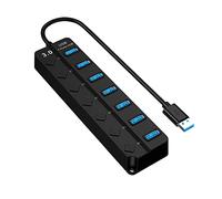 Xreuctop Hub USB 3.0, 7 Porte USB Hub portatile Super Speed con Interruttore Separato e Spie LED, Porta USB Multipla per PC, MacBook Air, Mac Mini/Pro, Surface Pro, PS4 e Laptop, Nero
