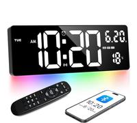 XREXS Orologio a Parete Digitale 16,5" Bluetooth Sync, Display Bianco & Luce Ambientale Multicolore - Mostra Ora/Temp/Calendario/Timer/Allarme, Ideale per Salotto/Cucina/Ufficio