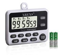 XREXS Timer Cucina, 4 Canali Contaminuti da Cucina, Timer Magnetico, Cronometro Digitale, Conto Normale e Conto Alla Rovescia, Grande Schermo LCD, Staffa Pieghevole(Batterie Incluse)