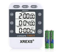 XREXS Timer Cucina Digitale Magnetico 3 Canali Volume Regolabile | Con conteggio su/giù, cronometro, ampio display, cordoncino e batteria inclusa per cucina, lezioni e riunioni