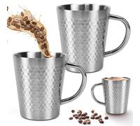 XRPRPX 2 Pezzi Tazzine da Caffè in Acciaio Inox 300ml Bicchieri Metallo Campeggio a Doppio Isolamento Tazza in Acciaio inox con Manico per Picnic, Escursioni, Spiaggia, Picnic (Argento)