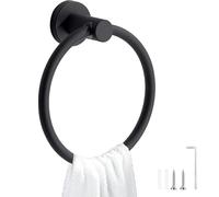 Xrten 1 Pezzi Porta Asciugamani ad Anello ad Gancio per Asciugamano, Rotondo Portasciugamani da Parete Nero,Adesivo Forte Anello Portasciugamani per Appendere Asciugamani, Teli da Bagno, ECC.