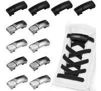 Xrten 12 Pezzi Blocca Lacci Scarpe Metallo,Scarpe Pigre Fibbia Metallo Lacci Scarpe Fibbia Elastici Lacci Senza Nodo Fibbia Metallica Magnetica Adatto per Bambino,Adulti(Argento, Nero, Grigio)