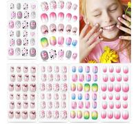 Xrten 120 Pezzi Unghie Finte da Premere per Ragazze,Unghie Finte per Bambini,Unghie Finte Corte a Copertura Totale per Bambini per Decorazioni Manicure, 5 Scatole (Modello Dolce)