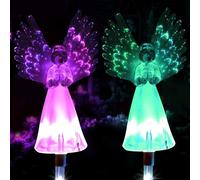 Xrten 2 Pezzi Luci Solari Esterno Angelo,Decorazione per Esterni, Regalo Commemorativo per i Propri Cari,Luce LED Multicolore Che Cambia Colore,Decorazione per Tomba del Cimitero