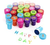 Xrten 26 pcs Alfabeti Timbro,Auto Inchiostrazione Plastica Artigianato Educativo Per Feste di Compleanno, Regali per Feste per Bambini(6 colori)