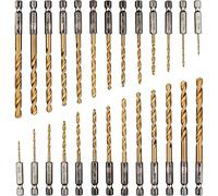 Xrten 26 Pezzi Punte da Trapano in Titanio,Set di Punte da Trapano Attacco Esagonale,Punte Trapano Countersink Tap HSS Drill Bit,Acciaio ad Alta Velocità da 1.5-6.5mm,Trapano Rivestito in Titanio