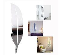 Xrten 3D Decorazione Piuma Specchio,Acrilico Specchio Adesivo Piuma Argento Removibile Bagno della Stanza Decorato per La Casa