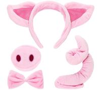 Xrten 5 Pezzi Set Costume da Maiale,Fascia da Maiale Rosa,Coda da Maiale,Fascia Orecchie Papillon Coda, per Feste per Bambini, Feste di Halloween, Feste in Costume