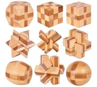 Xrten 9 Pezzi Rompicapo Puzzle Giocattoli di Legno,Giochi Rompicapo Gioco Intelligenza, Classico Rompicapi Giocattoli di Legno 3D Puzzle Rompicapo Regalo per Adulti Bambini Adolescenti