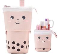 Xrten Astuccio verticale 2 in 1, telescopico, portapenne, portapenne, per studenti adolescenti, organizer verticale per matite e penne (tè al latte di pesca), rosa