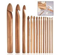 Xrten Crochet di Carbonizzato,15 Pezzi Uncinetto Ago Ganci di Legno bambù da 3 a 25 mm di Diametro