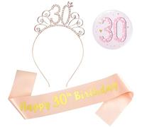 Xrten Set per compleanno Corona Diadema Oro Rosa, Strass Corona con Sash, per Festa Trentesimo