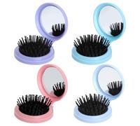 XRVRILE 4 Mini Spazzole per Capelli con Specchio, Mini Brosse Cheveux avec Miroir, Brosse Cheveux de Voyage Pliable et Compacte pour Sac à Main, Femme et Fill