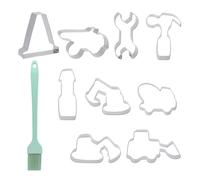 XRVRILE 9 Pezzi Tagliabiscotti Bambini in Acciaio Inox, Stampini Biscotti Veicoli e Attrezzi da Cantiere con Pennello in Silicone, Formine per Biscotti, Pane e Sandwich, Feste e Compleanni