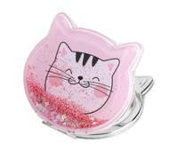 XRVRILE Specchio tascabile pieghevole, specchi gatto, mini specchio da mano, Mirror da trucco doppio lato rosa compatto da viaggio e campeggio (7 cm x 7,5 cm)