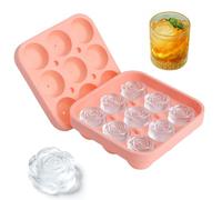 XRVRILE Stampo in silicone per cubetti di ghiaccio a forma di rosa, in silicone, 9 scomparti, con coperchio, riutilizzabile, per gelato, whisky, cocktail, succhi di frutta, caffè