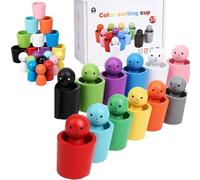 XRXRX Giocattoli di Legno per La Suddivisione Dell'apprendimento, Gioco della Tazza Montessori, Bambole in Tazze di Legno,Gioco di Moltiplicazione dei Colori per Bambini, per Bambini di 3+ Anni