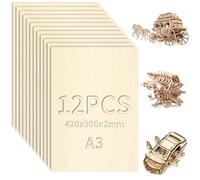 XRXYMQ 12 Pezzi Compensato di Legno 420×300×2mm Pannelli Compensato A3 Fogli Legno per Pannelli Taglio Laser Modellare Pirografia Pareti Bricolage Decorazione
