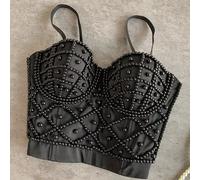 XS-L Perline Femminile Top Corsetto Canotta Sexy Corto Torace Binder Discoteca