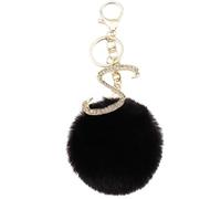Xsclpomddy Pom Pom Pom portachiavi artificiale morbido coniglio ciondolo a forma di palla portachiavi con lettera dorata A-Z per borsa, Nero S, 8cm