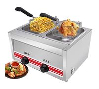 XSDAJSD Friggitrice Professionale a Gas GPL, friggitrice Professionale in Acciaio Inox con cestelli e coperchi, per Cucina Domestica, Ristorante Commerciale, Doppio Cilindro 10L + 10L