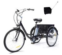 XSDAJSD Triciclo da 24" per adulti, triciclo per adulti regolabile in altezza, bicicletta cruiser a 3 ruote con cestino, carico 110 kg, per la spesa, ricreazione per anziani, nero-B