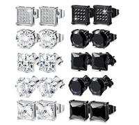 XSDSLS 10 Paia Orecchini Uomo,Orecchini Piercing Acciaio Inossidabile,Orecchini con Borchie Zirconia Cubica,Orecchini a Cerchio Quadrato Ipoallergenici, Argento Nero,per Uomini Donne