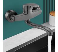 XSDSM Miscelatore Cucina Grigio Pistola Rubinetto Lavello Cucina A Muro per Lavanderia Doppio Foro,20 cm