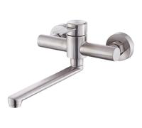 XSDSM Rubinetti Cucina Parete A Doppio Foro Singola Asta Acciaio Inossidabile Rubinetto Lavatoio Lavanderia,Colore Spazzolato